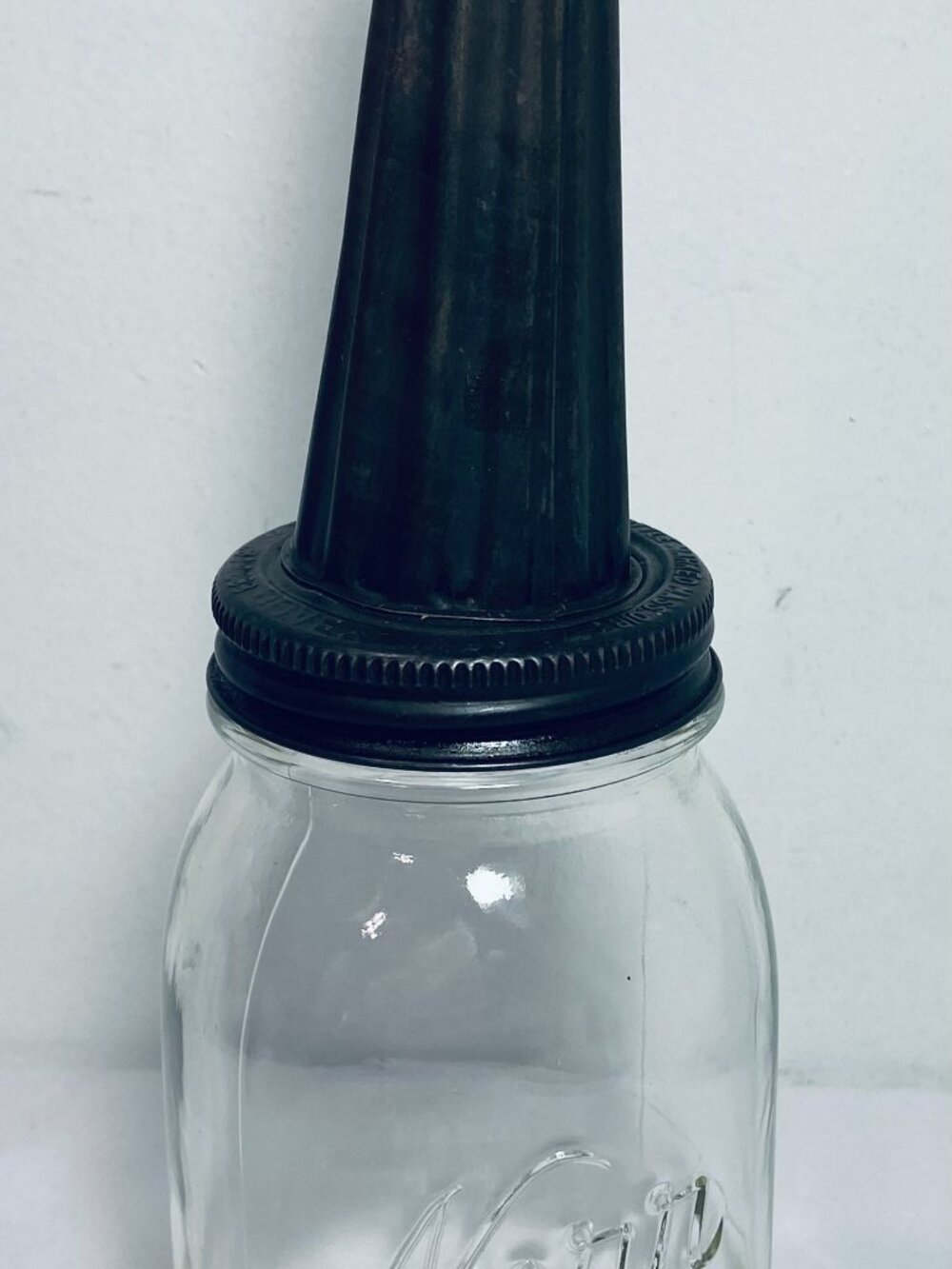 VNTG Metal Oil Spout Dover #80, With Kerr Reg Mason Quart Jar - VGUC
